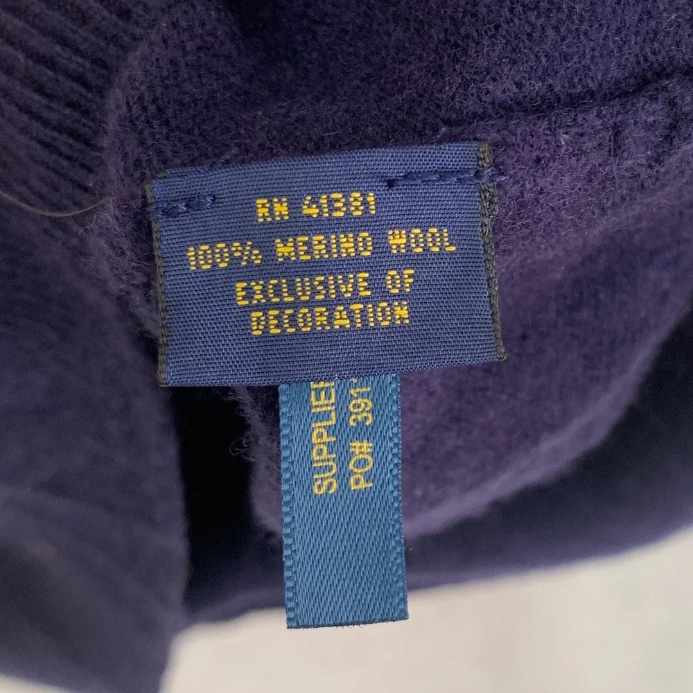 Polo Ralph Lauren V-Neck‎ Sweater Mens Large Navy Blue Merino Wool Italian Yarn